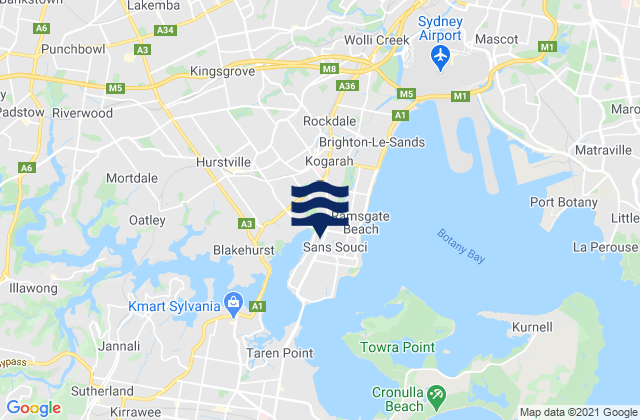 Mapa da tábua de marés em Beverley Park, Australia