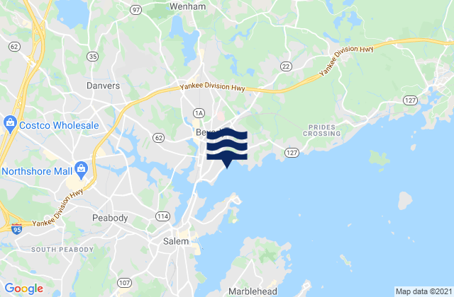 Mapa da tábua de marés em Beverly, United States
