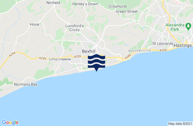 Mapa da tábua de marés em Bexhill-on-Sea, United Kingdom