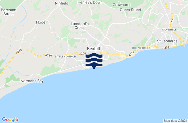 Mapa da tábua de marés em Bexhill Beach, United Kingdom