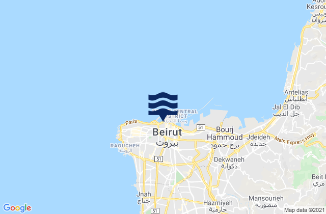 Mapa da tábua de marés em Beyrouth, Lebanon