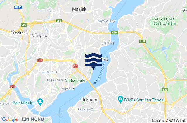 Mapa da tábua de marés em Beşiktaş, Turkey