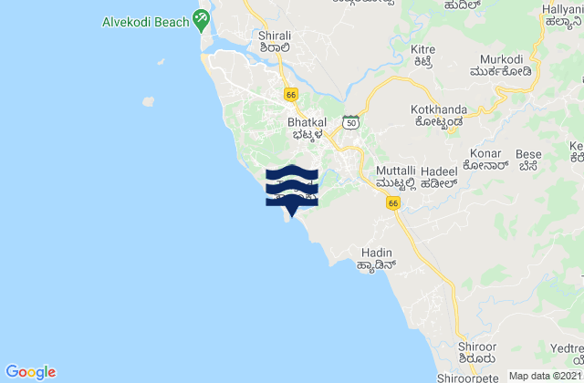 Mapa da tábua de marés em Bhatkal, India
