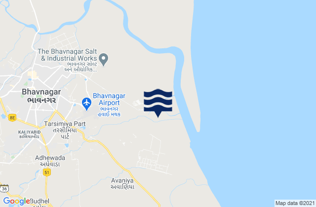 Mapa da tábua de marés em Bhavnagar Gulf of Cambay, India