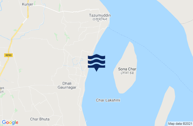 Mapa da tábua de marés em Bhola, Bangladesh