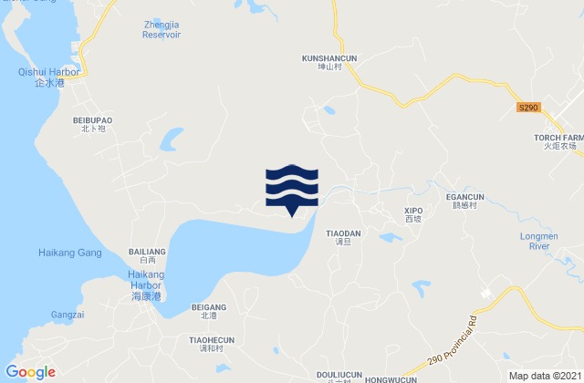 Mapa da tábua de marés em Biaojiao, China