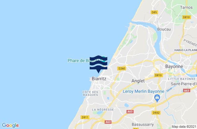 Mapa da tábua de marés em Biarritz - Grande Plage, France