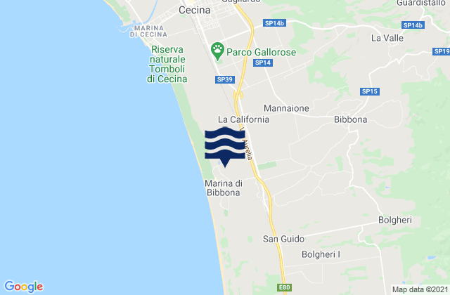 Mapa da tábua de marés em Bibbona, Italy