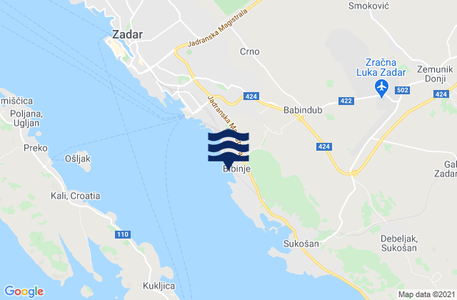 Mapa da tábua de marés em Bibinje, Croatia