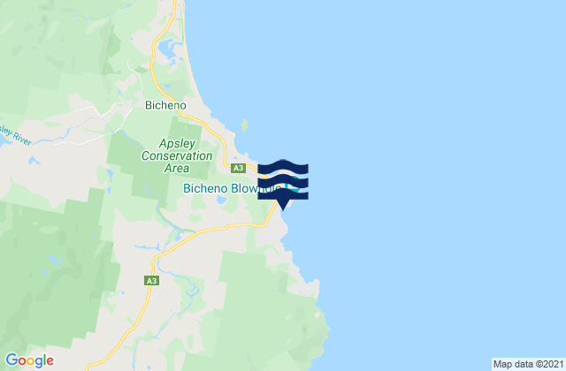 Mapa da tábua de marés em Bicheno, Australia