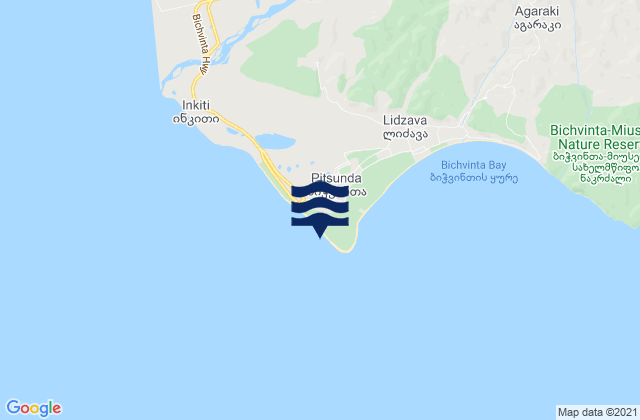 Mapa da tábua de marés em Bich’vinta, Georgia