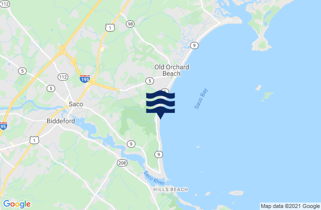 Mapa da tábua de marés em Biddeford, United States