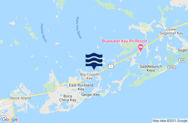 Mapa da tábua de marés em Big Coppitt Key Northeast Side Waltz Key Basin, United States