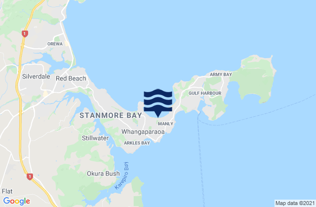 Mapa da tábua de marés em Big Manly Beach, New Zealand