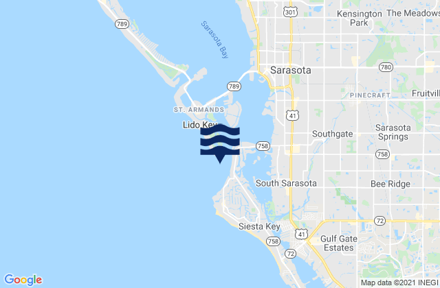Mapa da tábua de marés em Big Sarasota Pass, United States