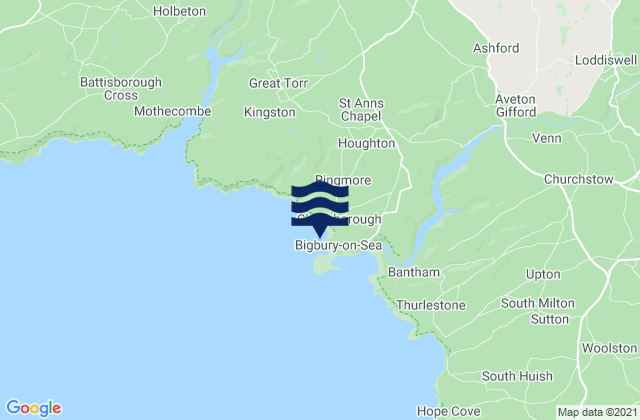 Mapa da tábua de marés em Bigbury Bay, United Kingdom