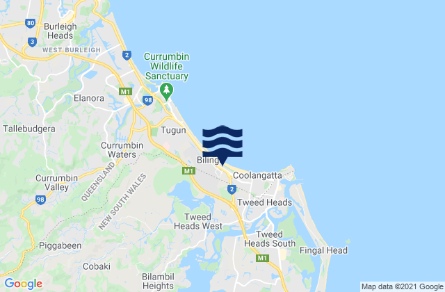 Mapa da tábua de marés em Bilambil Heights, Australia