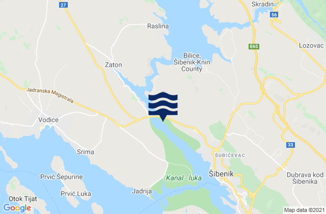 Mapa da tábua de marés em Bilice, Croatia