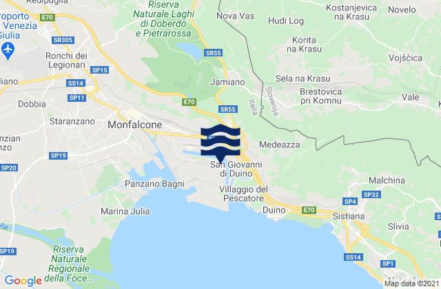 Mapa da tábua de marés em Bilje, Slovenia