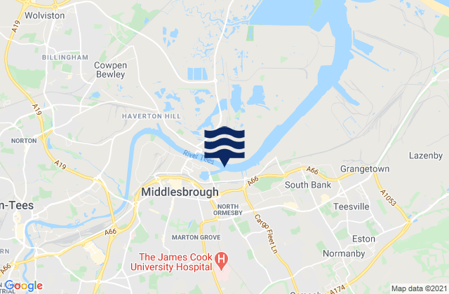 Mapa da tábua de marés em Billingham, United Kingdom
