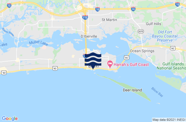 Mapa da tábua de marés em Biloxi, United States