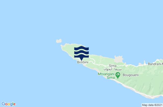 Mapa da tábua de marés em Bimbini, Comoros