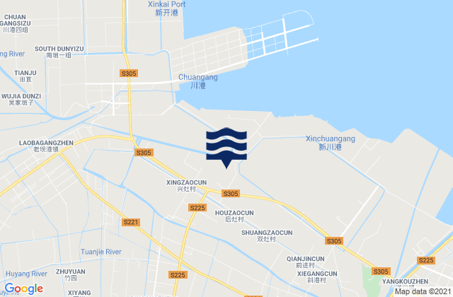 Mapa da tábua de marés em Bingcha, China