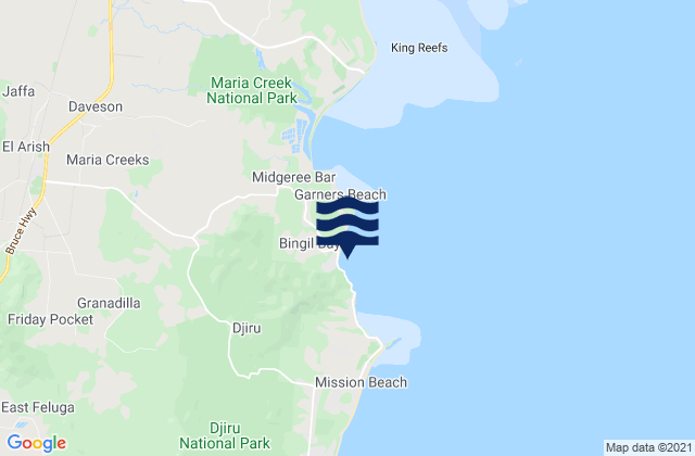 Mapa da tábua de marés em Bingil Bay, Australia