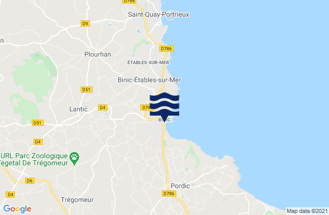 Mapa da tábua de marés em Binic, France