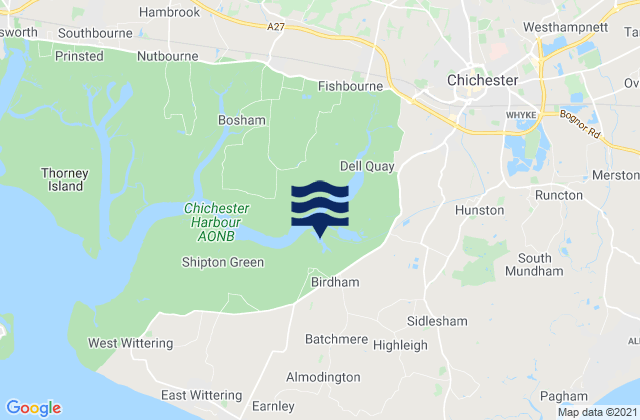 Mapa da tábua de marés em Birdham, United Kingdom