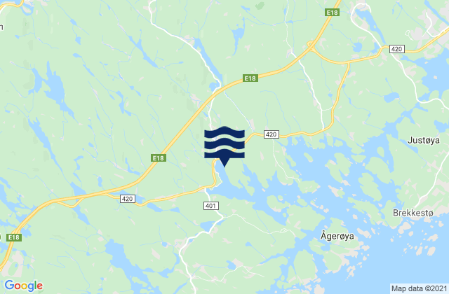 Mapa da tábua de marés em Birkeland, Norway