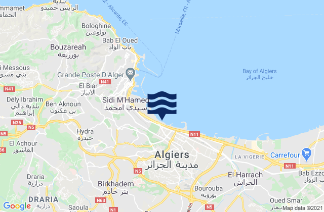 Mapa da tábua de marés em Birkhadem, Algeria