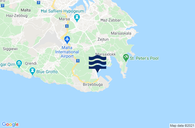 Mapa da tábua de marés em Birżebbuġa, Malta