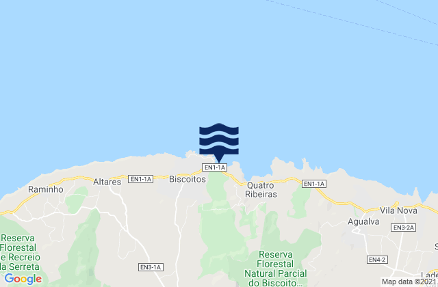 Mapa da tábua de marés em Biscoitos, Portugal