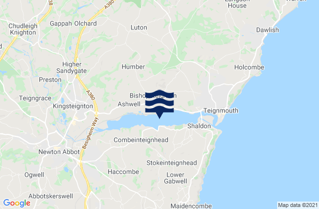 Mapa da tábua de marés em Bishopsteignton, United Kingdom