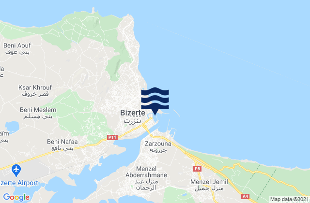 Mapa da tábua de marés em Bizerte, Tunisia