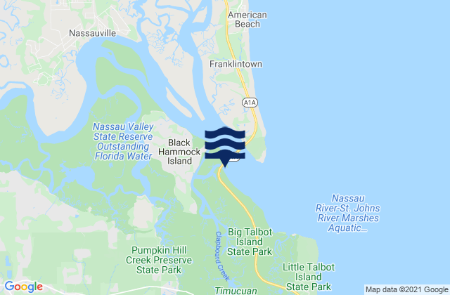 Mapa da tábua de marés em Black Hammock Island, United States