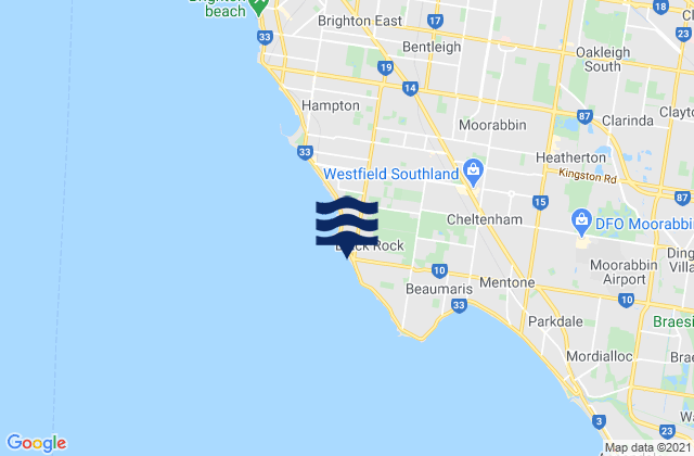 Mapa da tábua de marés em Black Rock, Australia