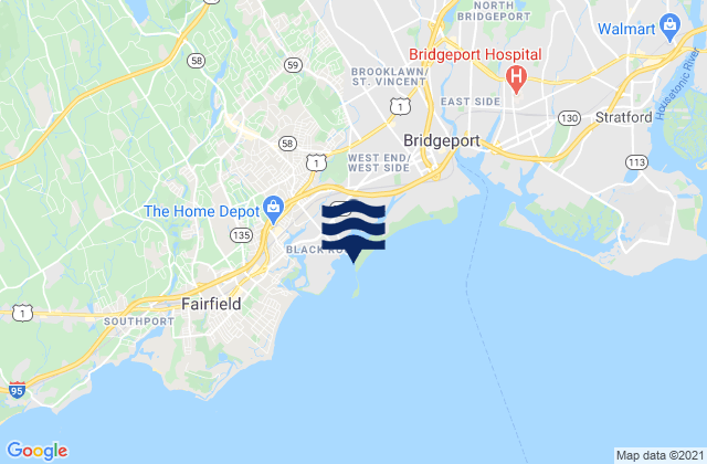 Mapa da tábua de marés em Black Rock Harbor entrance, United States