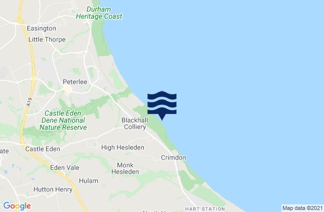 Mapa da tábua de marés em Blackhall Rocks Beach, United Kingdom