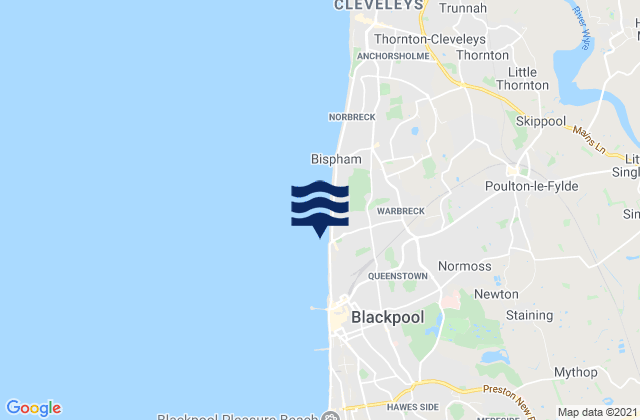 Mapa da tábua de marés em Blackpool, United Kingdom