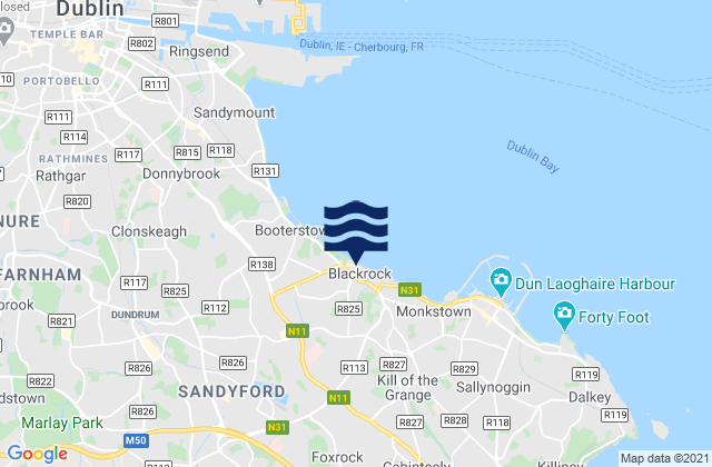 Mapa da tábua de marés em Blackrock, Ireland