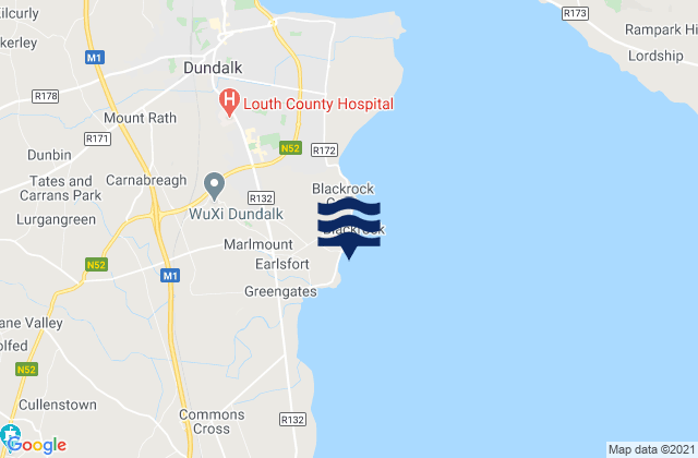 Mapa da tábua de marés em Blackrock, Ireland