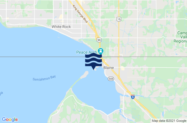Mapa da tábua de marés em Blaine (Semiahmoo Bay), Canada