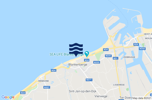 Mapa da tábua de marés em Blankenberge, Belgium