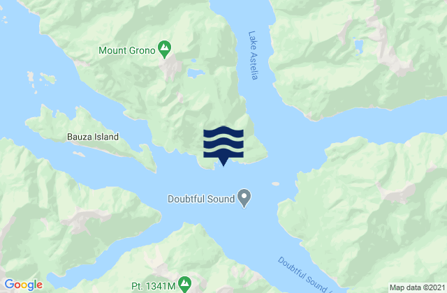 Mapa da tábua de marés em Blanket Bay, New Zealand