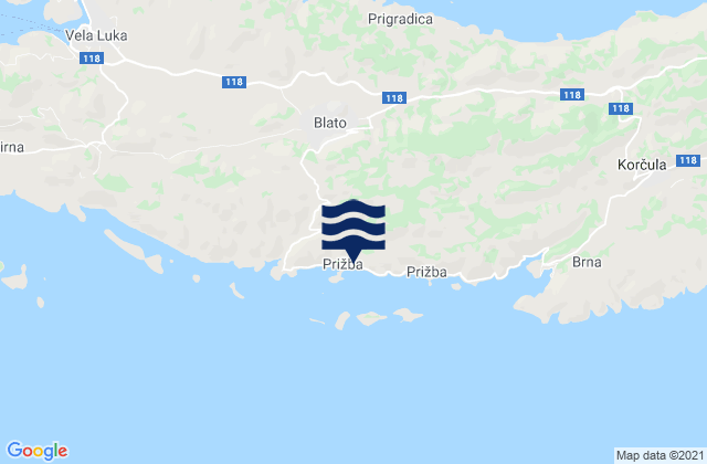Mapa da tábua de marés em Blato, Croatia