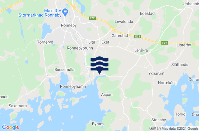 Mapa da tábua de marés em Blekinge County, Sweden