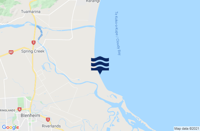 Mapa da tábua de marés em Blenheim, New Zealand