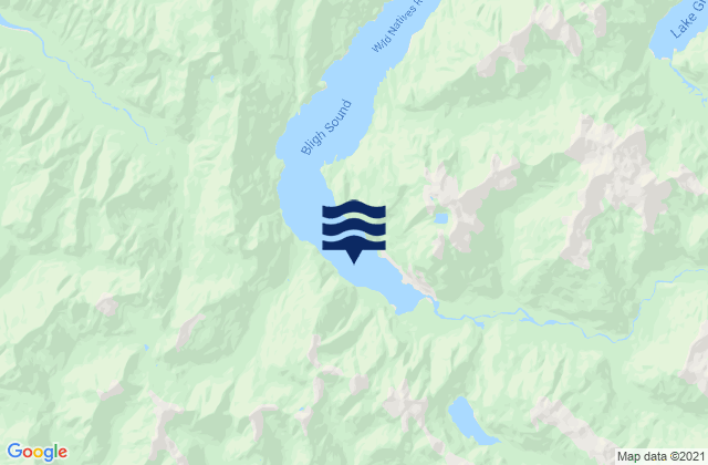 Mapa da tábua de marés em Bligh Sound, New Zealand